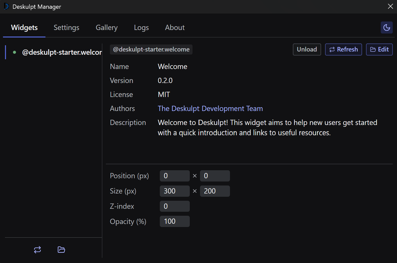 Manager Interface - Widgets